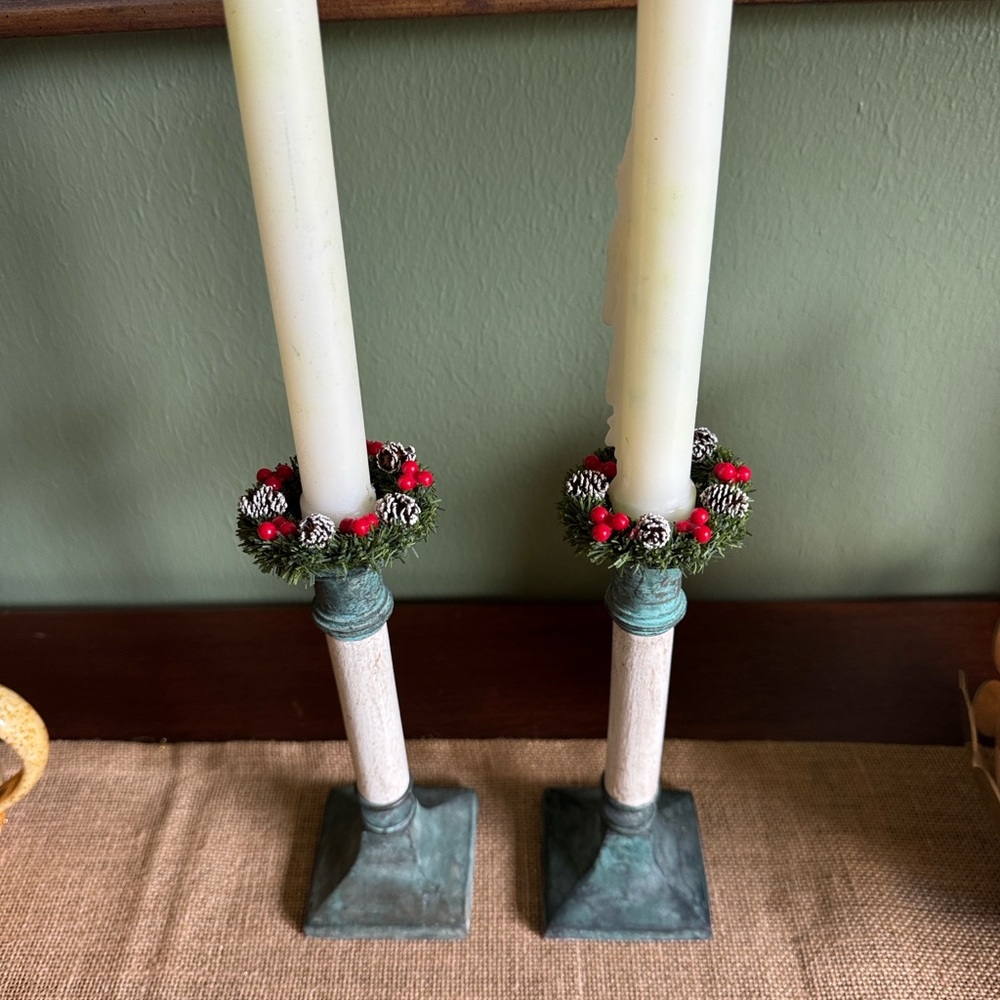 Vintage Weiste Christmas Wreath Candle Rings/Bobeches Handmade in Finland - Picture 4 of 5
